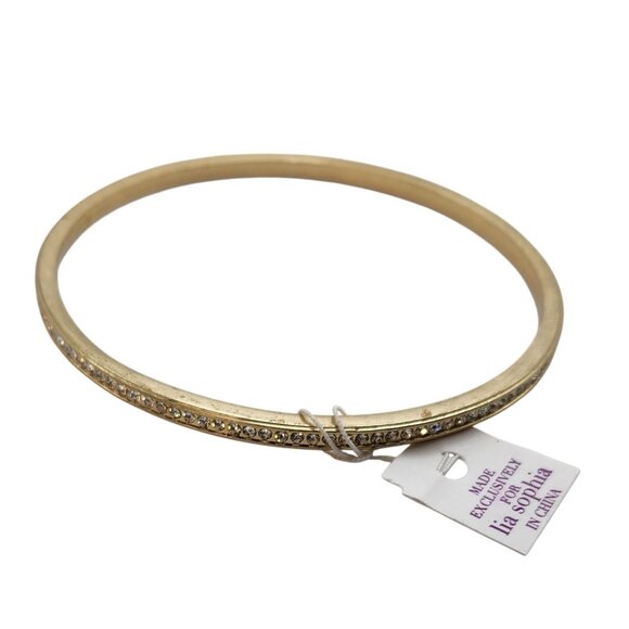 Lia Sophia Adari Bangle Bracelet Matte Gold Clear Cut Rhinestones Large NIB - Picture 1 of 8
